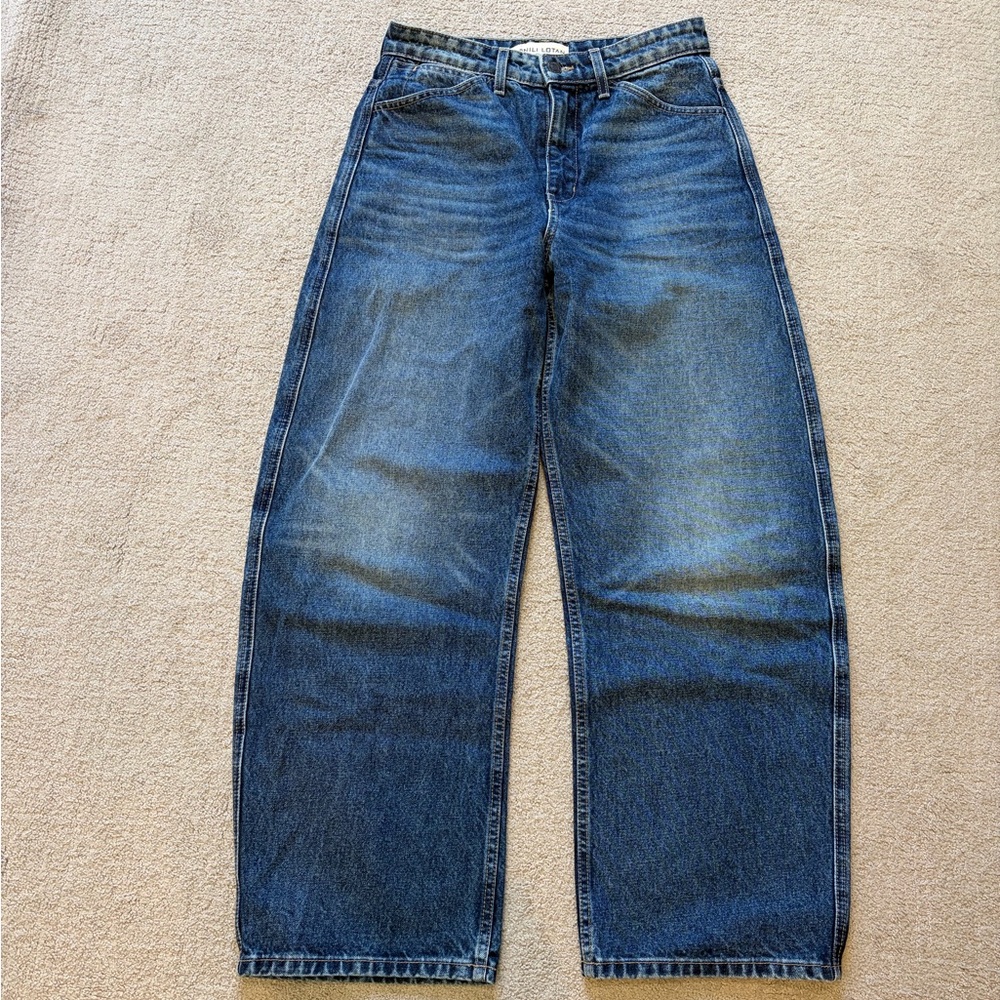 Nili Lotan Otis Jeans Size 27 High Rise Barrel Leg Rigid Denim Made in USA